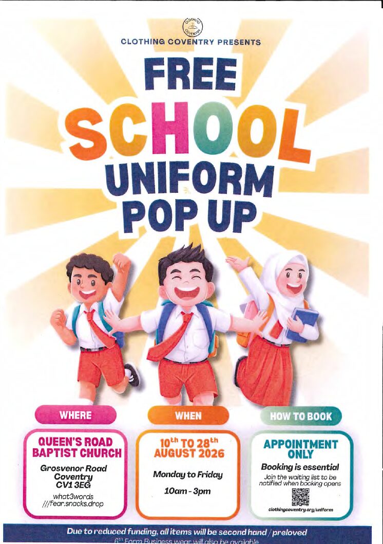 Clothing Coventry Poster Free School Uniform pop up 10th to 28th August 26 (1)